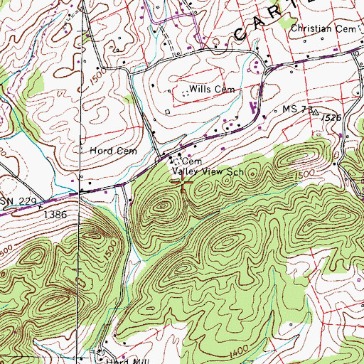 Topographic Map of Valley View Baptist Church, TN