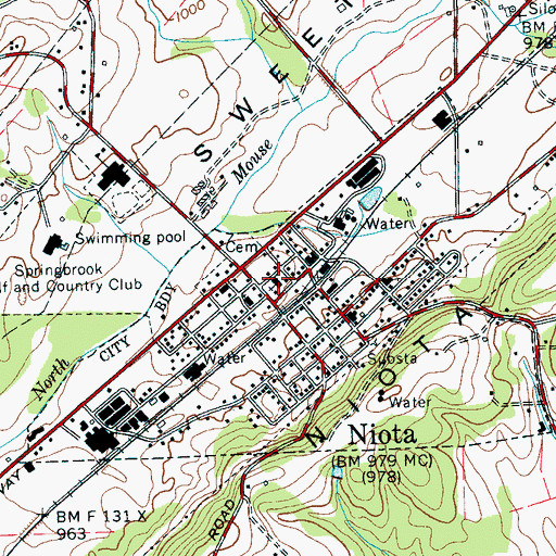 Topographic Map of First Baptist Church of Niota, TN