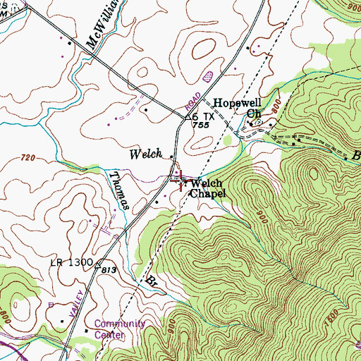 Topographic Map of Welch Chapel Cemetery, TN