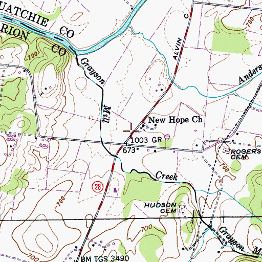 Topographic Map of New Hope, TN
