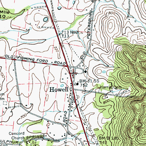 Topographic Map of Howell First Baptist Church, TN