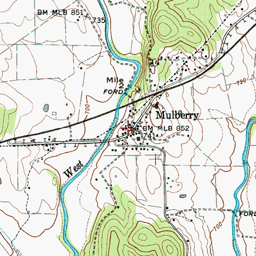 Topographic Map of Mulberry First Baptist Church, TN