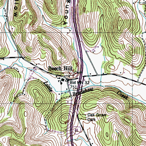Topographic Map of Beech Hill Cemetery, TN