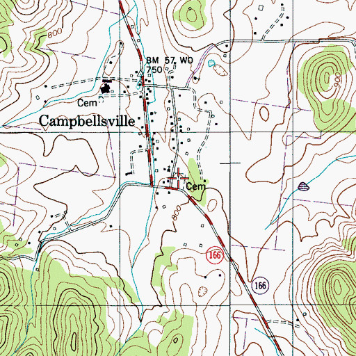 Topographic Map of Campbellsville Cemetery, TN