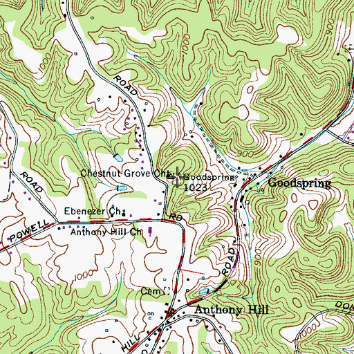 Topographic Map of Chestnut Grove Cemetery, TN