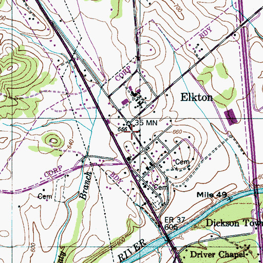 Topographic Map of Elkton Baptist Church, TN