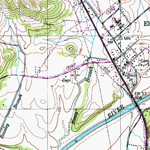 Topographic Map of Elkton Cemetery, TN