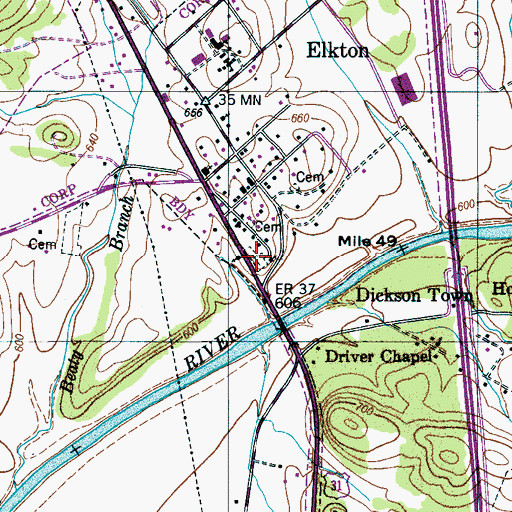 Topographic Map of Elkton Cemetery, TN