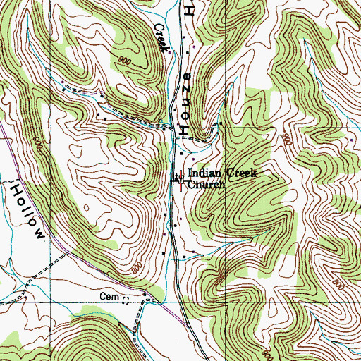 Topographic Map of Indian Creek Cemetery, TN