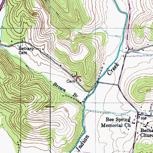 Topographic Map of Indian Creek Cemetery, TN