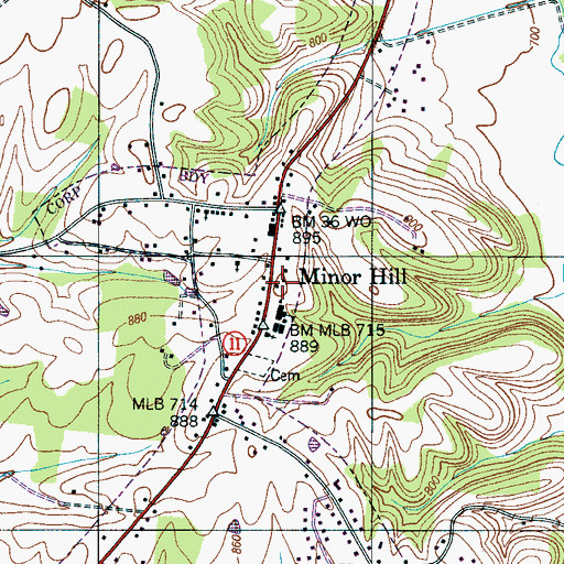 Topographic Map of Minor Hill, TN