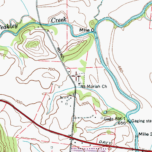 Topographic Map of Mount Moriah Cemetery, TN