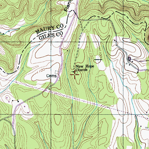 Topographic Map of New Hope Cemetery, TN
