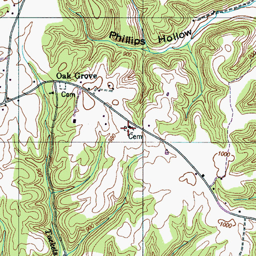 Topographic Map of Oak Grove Cemetery, TN