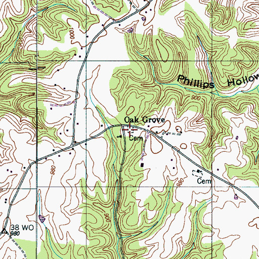 Topographic Map of Oak Grove Cemetery, TN