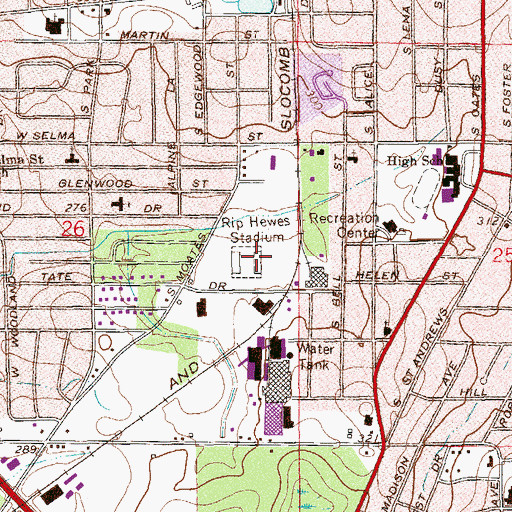 Topographic Map of Rip Hewes Stadium, AL