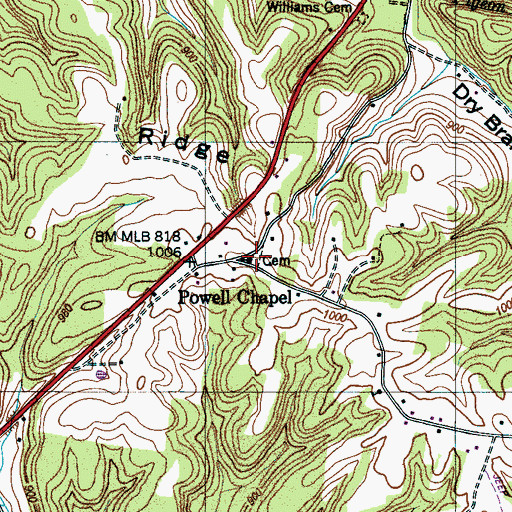 Topographic Map of Powell Chapel Cemetery, TN