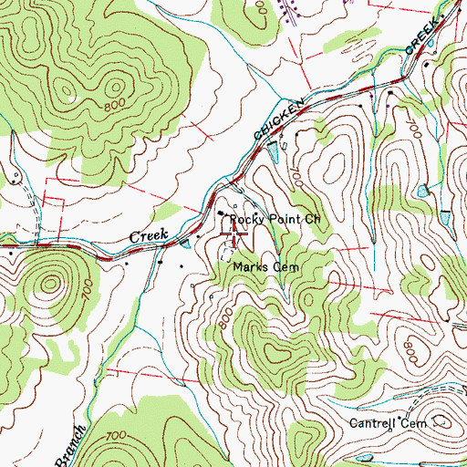 Topographic Map of Rocky Point Cemetery, TN