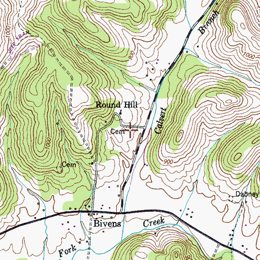 Topographic Map of Round Hill Cemetery, TN