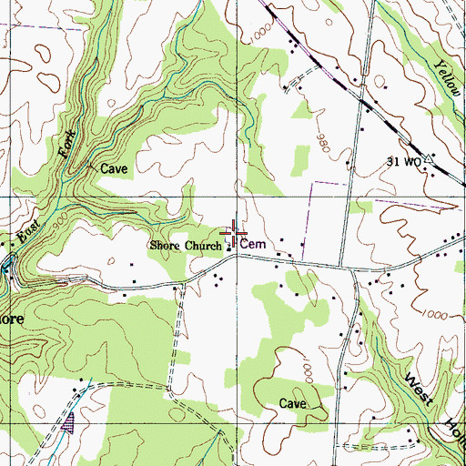 Topographic Map of Shores Cemetery, TN