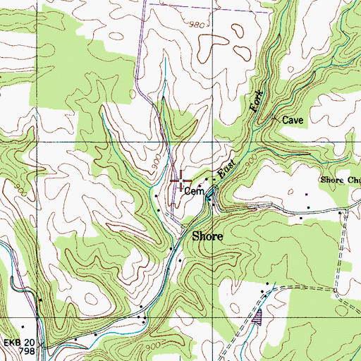 Topographic Map of Shores Cemetery, TN