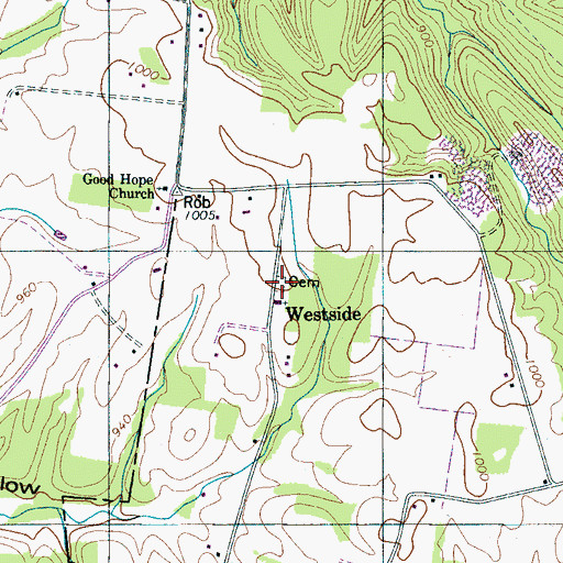 Topographic Map of West Side Cemetery, TN