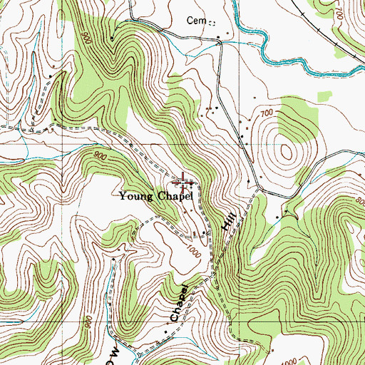 Topographic Map of Youngs Chapel Cemetery, TN