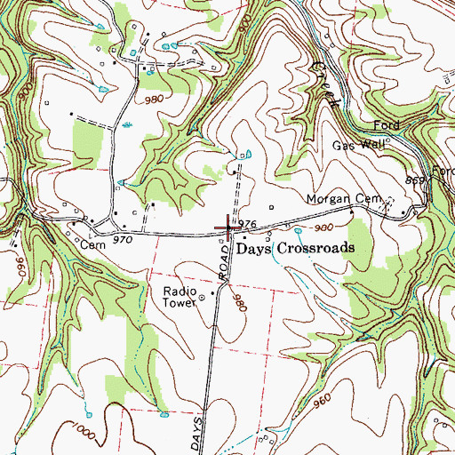 Topographic Map of Days Crossroads Baptist Church, TN