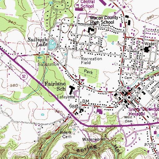 Topographic Map of Lafayette First Baptist Church, TN