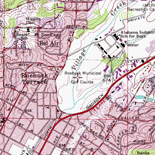 Topographic Map of Roebuck Municipal Golf Course, AL