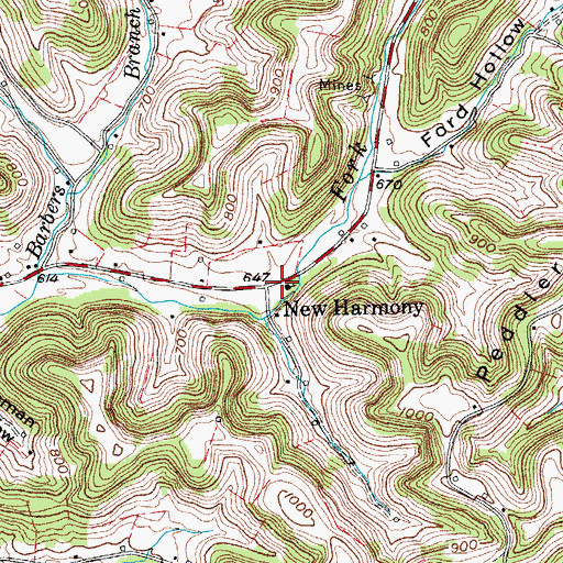 Topographic Map of New Harmony Baptist Church, TN