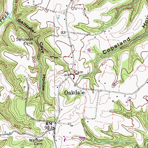 Topographic Map of Oakdale Church, TN