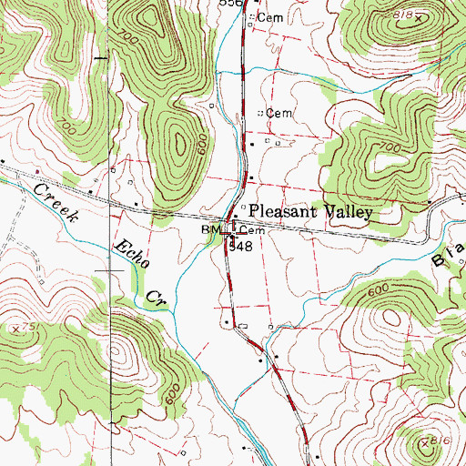 Topographic Map of Pleasant Valley United Methodist Church, TN