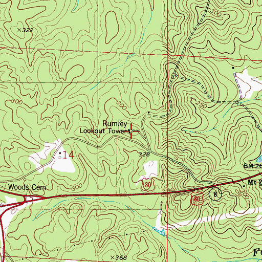 Topographic Map of Rumley Lookout Tower, AL