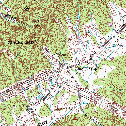 Topographic Map of Clax Gap Baptist Church, TN