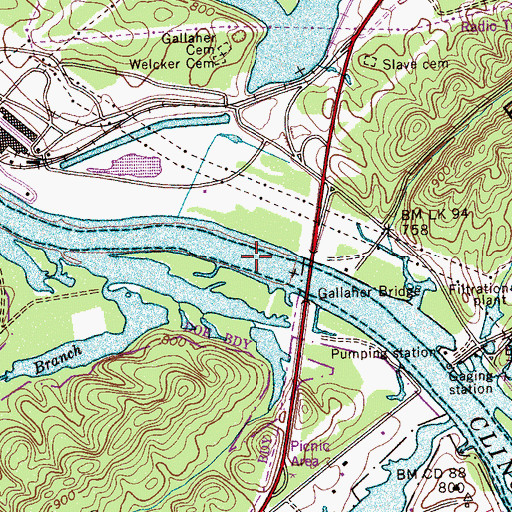 Topographic Map of Gallahers Shoals, TN