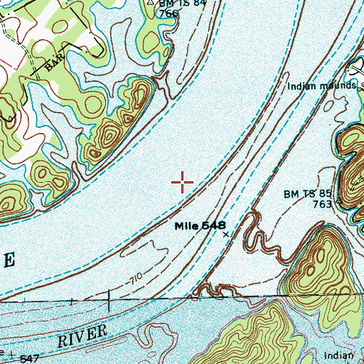Topographic Map of Half Moon Shoals, TN