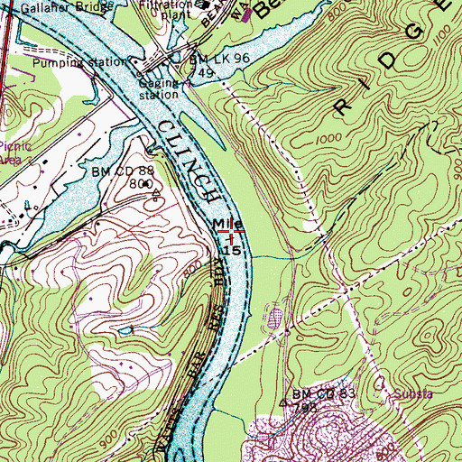 Topographic Map of Heglars Shoals, TN