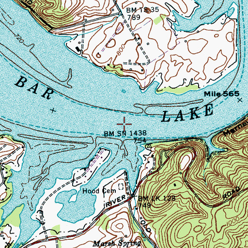 Topographic Map of Hood Landing Ferry (historical), TN