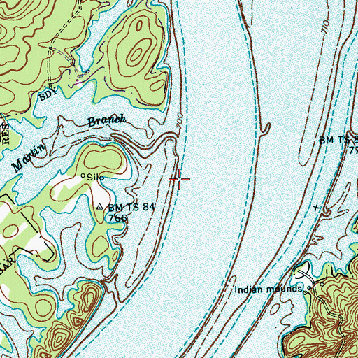 Topographic Map of Johnsons Landing (historical), TN