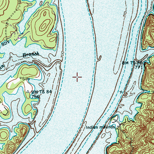 Topographic Map of Johnsons Landing Ferry (historical), TN