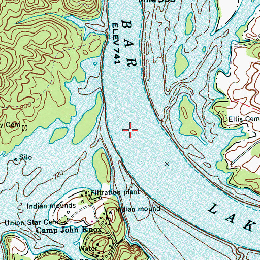 Topographic Map of Kings Bar, TN