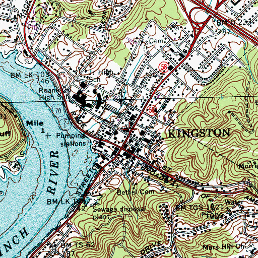 Topographic Map of Kingston First Baptist Church, TN