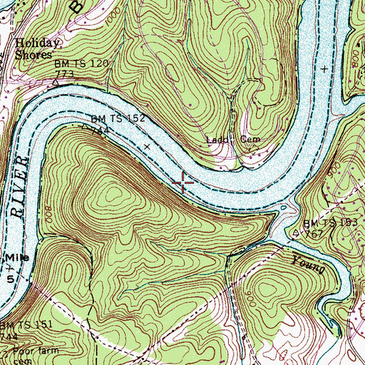 Topographic Map of Ladds Shoals, TN