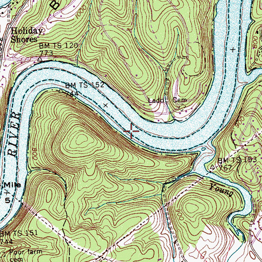 Topographic Map of Ladds Shoals, TN