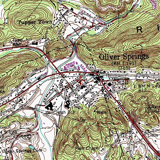 Topographic Map of Oliver Springs First Baptist Church, TN