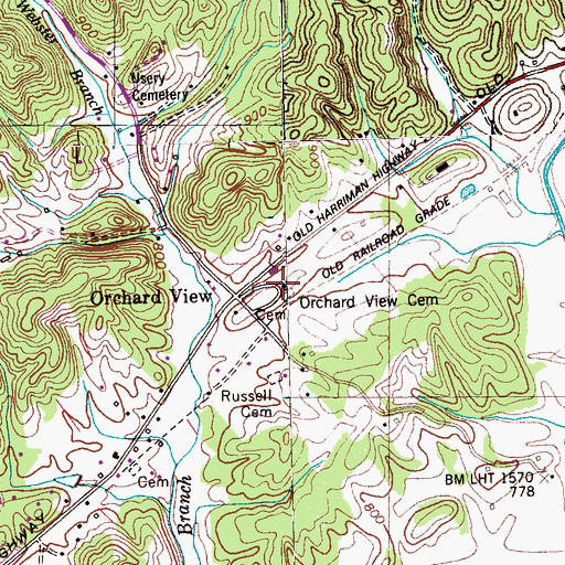 Topographic Map of Orchard View Baptist Church, TN