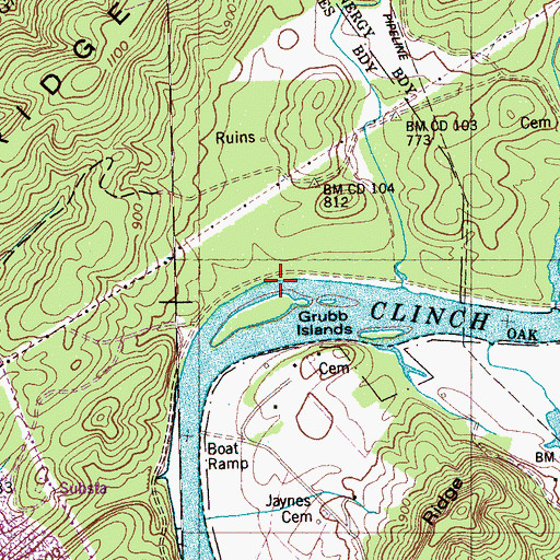 Topographic Map of Paw Paw Island Shoals, TN
