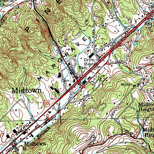 Topographic Map of Piney Grove Baptist Church, TN