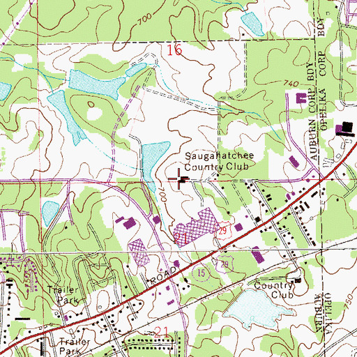 Topographic Map of Saugahatchee Country Club, AL